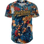 Custom Name & Number Baseball Jersey - Personalized Royal Gold Black 3D Big Flower Leopard Design, Northeast China Team Apparel