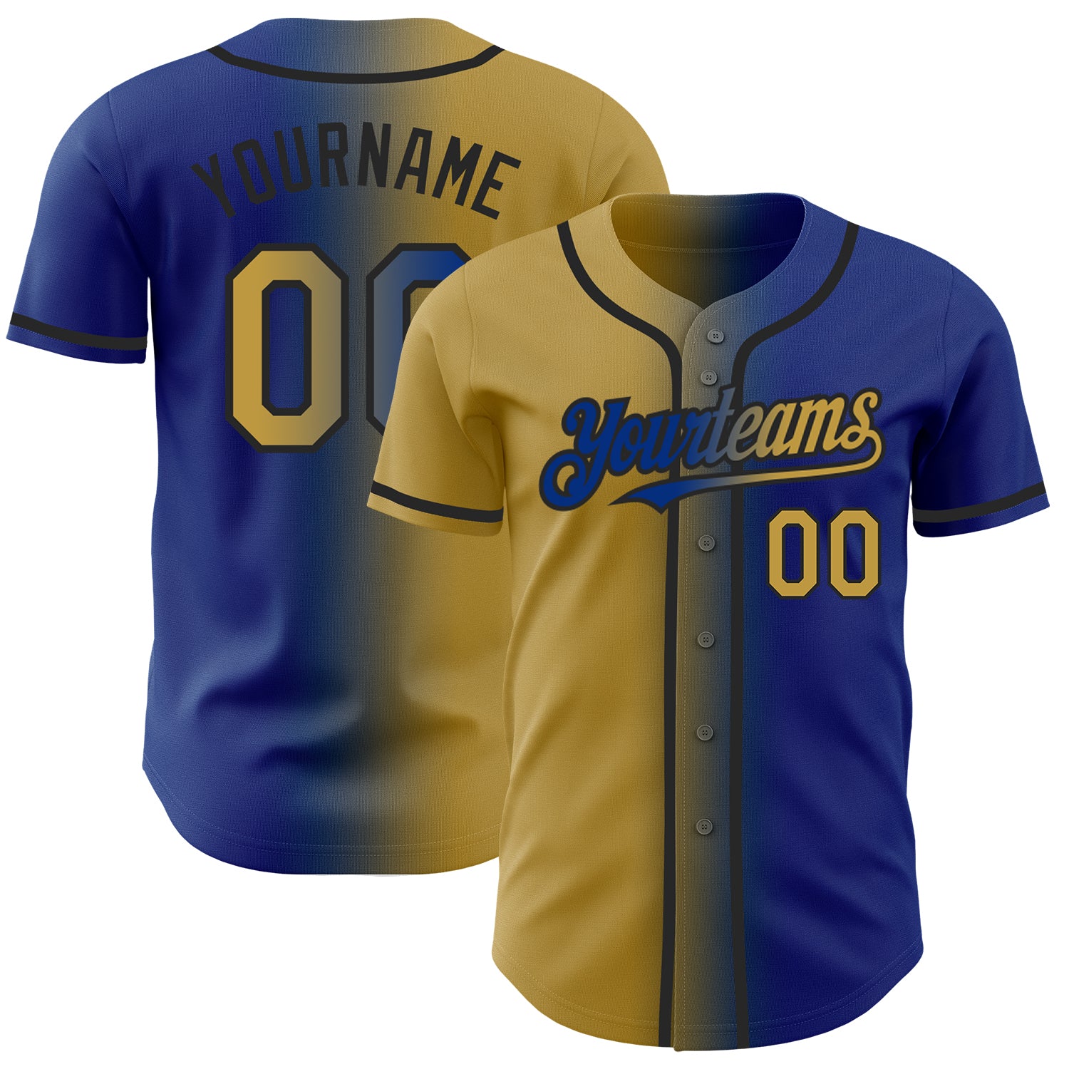 Personalized Authentic Gradient Baseball Jersey - Custom Name & Number in Royal Old Gold and Black Personalized Royal Old