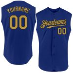 Custom Name and Number Personalized Sleeveless Baseball Jersey in Royal Old Gold-Black Authentic Design Personalized Royal