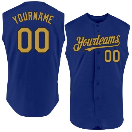 Custom Name and Number Personalized Sleeveless Baseball Jersey in Royal Old Gold-Black Authentic Design Personalized Royal