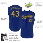 Custom Name and Number Personalized Sleeveless Baseball Jersey in Royal Old Gold-Black Authentic Design Personalized Royal