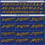 Custom Name and Number Personalized Sleeveless Baseball Jersey in Royal Old Gold-Black Authentic Design Personalized Royal