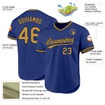 Custom Name and Number Authentic Throwback Baseball Jersey - Personalized Royal Old Gold and Black Design Personalized Royal