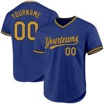 Custom Name and Number Authentic Throwback Baseball Jersey - Personalized Royal Old Gold and Black Design Personalized Royal