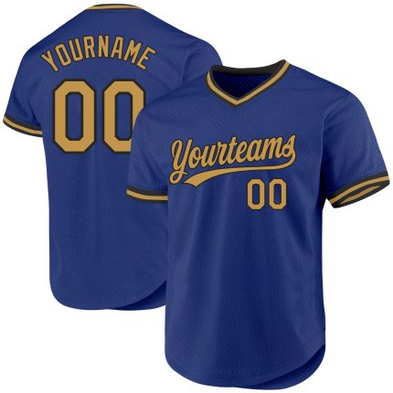 Custom Name and Number Authentic Throwback Baseball Jersey - Personalized Royal Old Gold and Black Design Personalized Royal