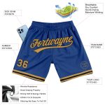 Custom Name Number Authentic Basketball Shorts - Personalized Royal Old Gold Black Throwback Style Personalized Royal Old