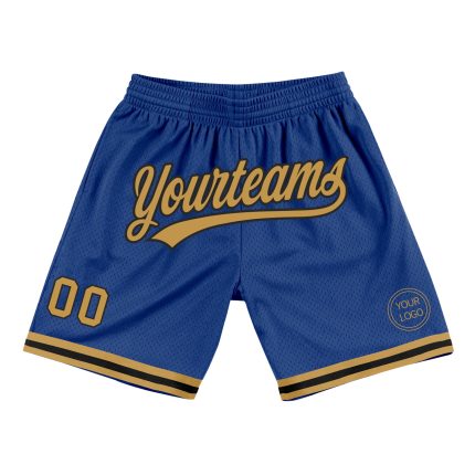 Custom Name Number Authentic Basketball Shorts - Personalized Royal Old Gold Black Throwback Style Personalized Royal Old