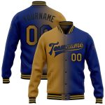 Custom Name Number Varsity Jacket - Personalized Royal Old Gold-Black Bomber Grad Fashion Full-Snap Team Letterman Jacket