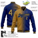 Custom Name Number Varsity Jacket - Personalized Royal Old Gold-Black Bomber Grad Fashion Full-Snap Team Letterman Jacket