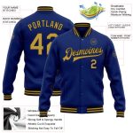 Custom Name and Number Royal Old Gold-Black Varsity Letterman Bomber Jacket for Team Personalized Royal Old Gold-Black Bomber
