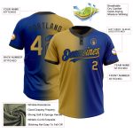 Custom Name and Number Unisex Softball Jersey - Royal Old Gold and Black Gradient Fashion Two-Button Design Personalized