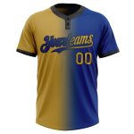 Custom Name and Number Unisex Softball Jersey - Royal Old Gold and Black Gradient Fashion Two-Button Design Personalized