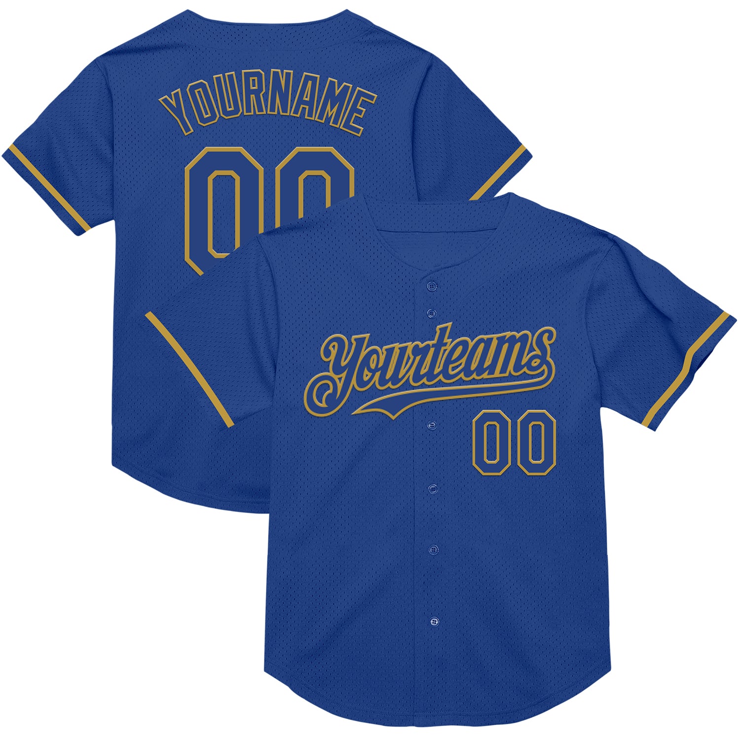 Custom Old Gold Mesh Baseball Jersey with Personalized Name & Number - Authentic Throwback Team Style Personalized Royal