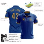 Custom Name and Number Personalized Royal Old Gold Golf Polo Shirt - Performance Team Shirt Personalized Royal Old Gold Performance