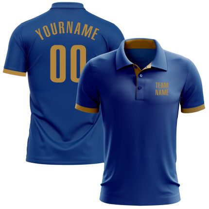 Custom Name and Number Personalized Royal Old Gold Golf Polo Shirt - Performance Team Shirt Personalized Royal Old Gold Performance