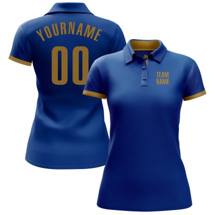 Custom Name and Number Personalized Royal Old Gold Golf Polo Shirt - Performance Team Shirt Personalized Royal Old Gold Performance