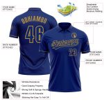 Custom Personalized Royal Old Gold Golf Polo Shirt with Team Name and Number - Performance Vapor Design Personalized Royal