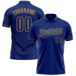 Custom Personalized Royal Old Gold Golf Polo Shirt with Team Name and Number - Performance Vapor Design Personalized Royal