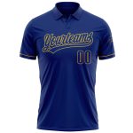 Custom Personalized Royal Old Gold Golf Polo Shirt with Team Name and Number - Performance Vapor Design Personalized Royal