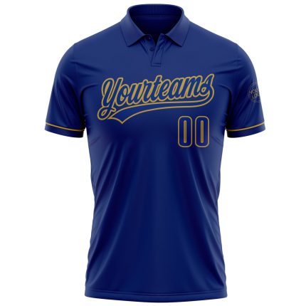 Custom Personalized Royal Old Gold Golf Polo Shirt with Team Name and Number - Performance Vapor Design Personalized Royal
