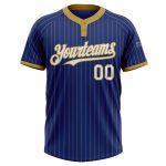 Custom Name Number Unisex Softball Jersey Personalized Royal Old Gold Pinstripe Two-Button Design Personalized Royal Old