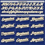 Custom Name Number Unisex Softball Jersey Personalized Royal Old Gold Pinstripe Two-Button Design Personalized Royal Old