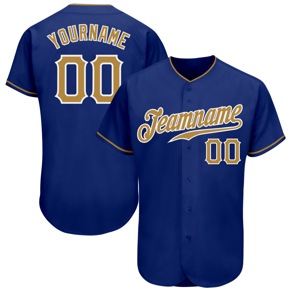Custom Name Number Authentic Baseball Jersey - Personalized Royal Old Gold-White Team Jersey Personalized Royal Old Gold-White