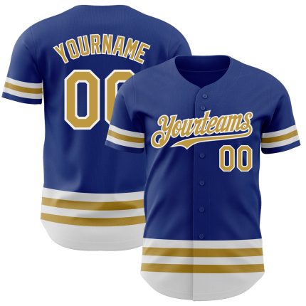 Custom Name & Number Personalized Old Gold-White Line Baseball Jersey - Authentic Team Gear Personalized Royal Old Gold-White
