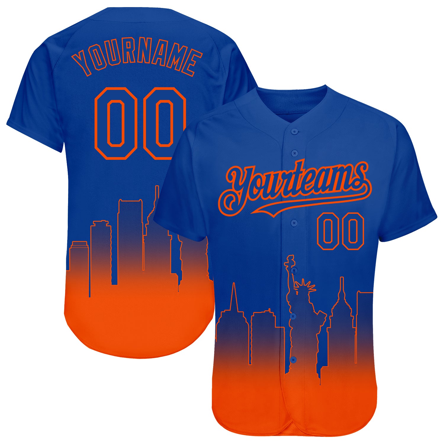 Personalized 3D New York City Edition Orange Fade Baseball Jersey Custom Name & Number Authentic Team Gear Personalized Royal