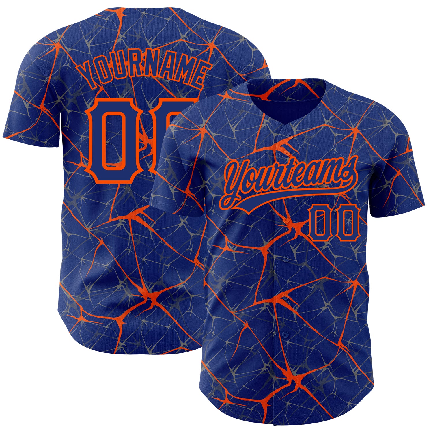 Custom Name and Number Baseball Jersey with Personalized Royal Orange 3D Pattern Design - Team Authentic Apparel Personalized