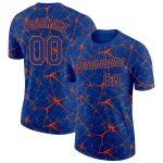 Custom Name and Number Performance T-Shirt - Personalized Royal Orange 3D Pattern Design Abstract Network Personalized Royal
