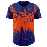 Custom Name and Number Baseball Jersey - Personalized Abstract Grunge Art with Royal Orange 3D Pattern Design Personalized