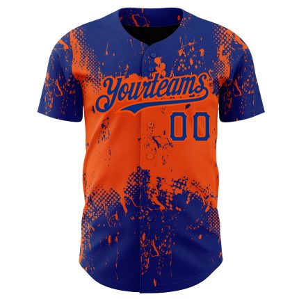 Custom Name and Number Baseball Jersey - Personalized Abstract Grunge Art with Royal Orange 3D Pattern Design Personalized