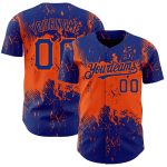 Custom Name and Number Baseball Jersey - Personalized Abstract Grunge Art with Royal Orange 3D Pattern Design Personalized
