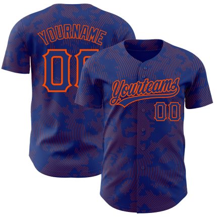 Custom Name and Number Baseball Jersey with Royal Orange 3D Curve Lines Design - Personalized Authentic Team Apparel Personalized