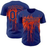 Custom Name and Number Baseball Jersey - Personalized Royal Orange 3D Dripping Splatter Art Design Personalized Royal Orange