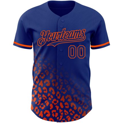 Personalized Leopard Print Baseball Jersey with Custom Name & Number - 3D Royal Orange Fade Design Personalized Royal Orange