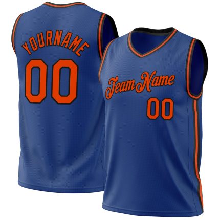 Custom Name and Number Personalized Throwback Basketball Jersey in Royal Orange-Black Personalized Royal Orange-Black Authentic