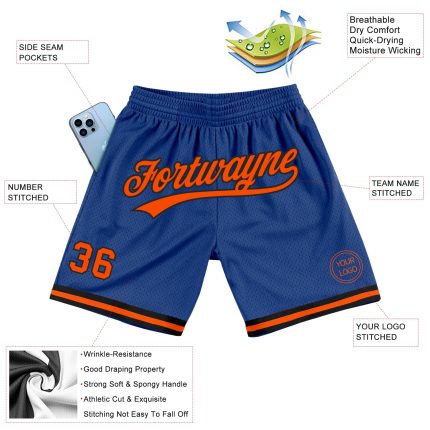 Custom Name Number Authentic Throwback Basketball Shorts - Personalized Royal Orange Black Team Gear Personalized Royal Orange-Black