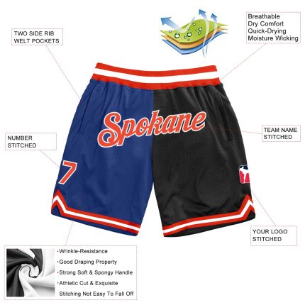 Custom Orange-Black Basketball Shorts with Team Name and Number - Personalized Authentic Throwback Split Fashion Design Personalized