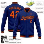 Custom Name and Number Bomber Varsity Letterman Jacket in Royal Orange-Black - Personalized Team Apparel Personalized Royal