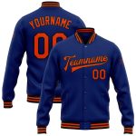 Custom Name and Number Bomber Varsity Letterman Jacket in Royal Orange-Black - Personalized Team Apparel Personalized Royal