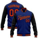 Personalized Royal Orange Black Varsity Letterman Bomber Jacket Two Tone Full-Snap Personalized Royal Orange-Black Bomber