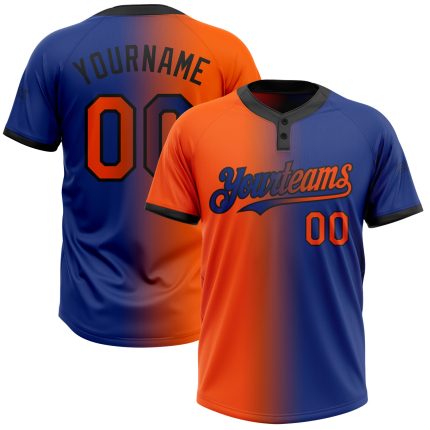 Custom Name and Number Unisex Softball Jersey - Personalized Royal Orange-Black Gradient Two-Button Fashion Top Personalized