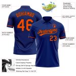 Custom Team Name Number Royal Orange Black Performance Golf Polo Shirt Personalized Royal Orange-Black Performance Vapor