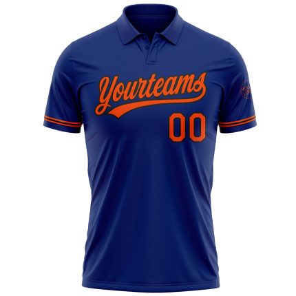 Custom Team Name Number Royal Orange Black Performance Golf Polo Shirt Personalized Royal Orange-Black Performance Vapor