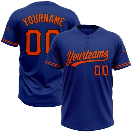 Custom Name and Number Softball Jersey - Personalized Unisex Royal Orange-Black Two-Button Design Personalized Royal Orange-Black