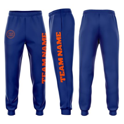 Custom Name and Number Royal Orange Jogger Sweatpants Personalized Fleece for Teams Personalized Royal Orange Fleece Jogger
