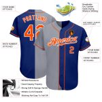 Custom Name and Number Authentic Baseball Jersey - Personalized Royal Orange Gray Split Fashion Style Personalized Royal