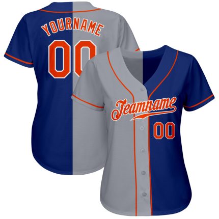 Custom Name and Number Authentic Baseball Jersey - Personalized Royal Orange Gray Split Fashion Style Personalized Royal